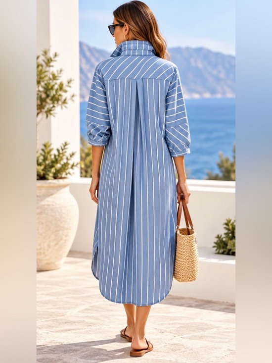 CULTURE Dresses & Skirts - Culture Blue and White Striped Shirt Dress “Understated”